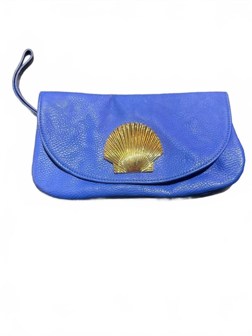 Mud Pie Blue Wristlet Clutch Shell Clasp